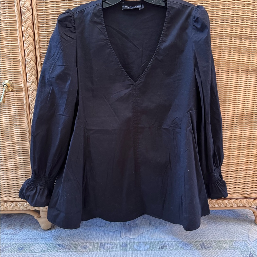 Tuckernuck Blue Puff Sleeve V-Neck Blouse